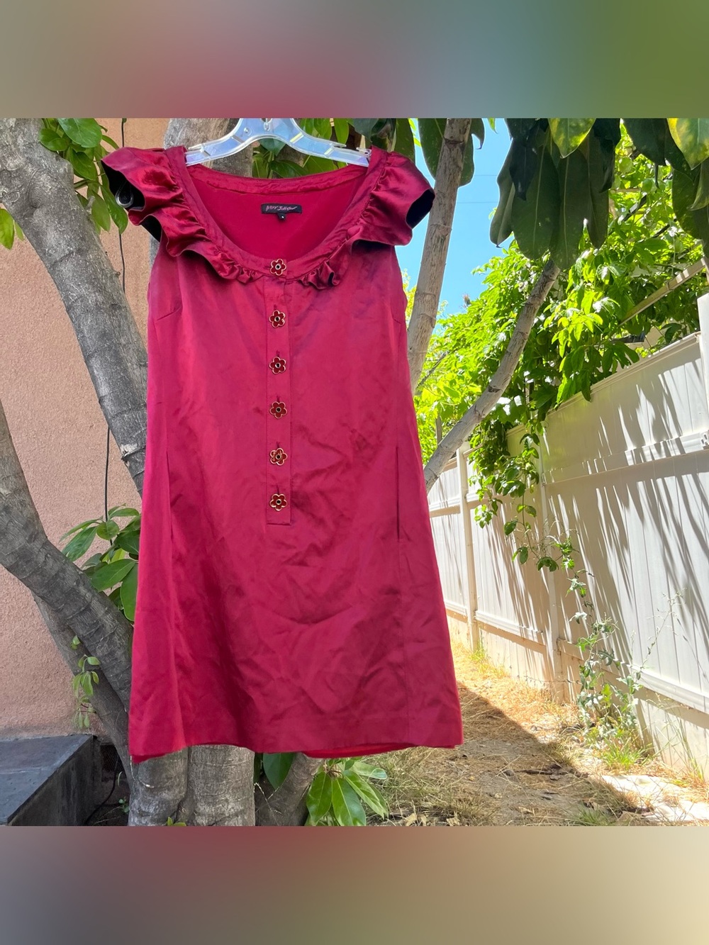 Vintage Rare Betsey Johnson 100% Silk Ruffle Red Dress.